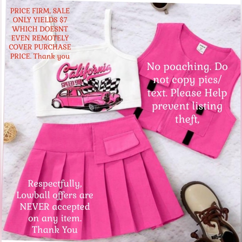 BNIB GIRLS 3 PIECE PLEATED SKIRT SET CROPPED TANK VEST DRESS 6 Y